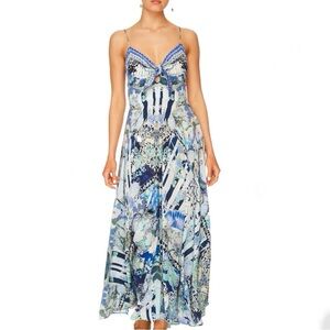 NWT CAMILLA Maxi Tie Front Silk Dress ‘Cloud Dancer’ Crystals - NEW XS
